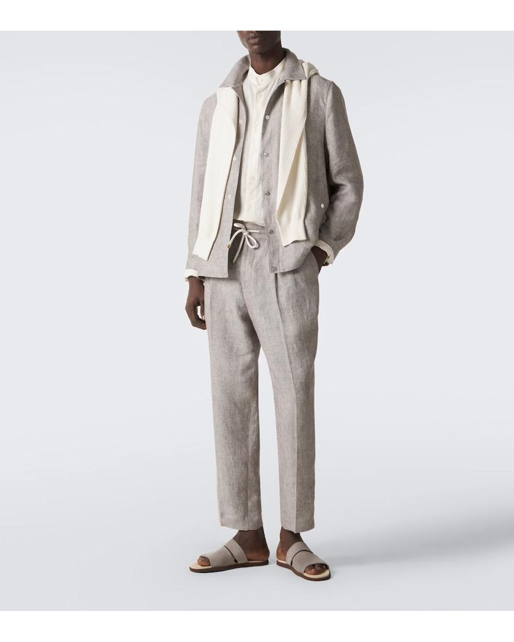 Brunello Cucinelli White Logo Suede Sandals for men