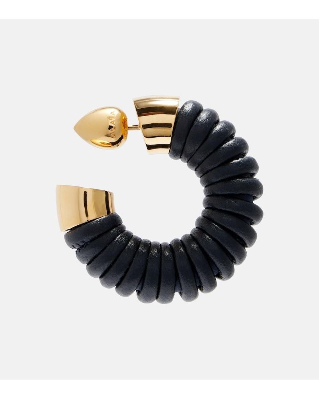 Alaïa Blue Bobine Leather-Trimmed Hoop Earrings