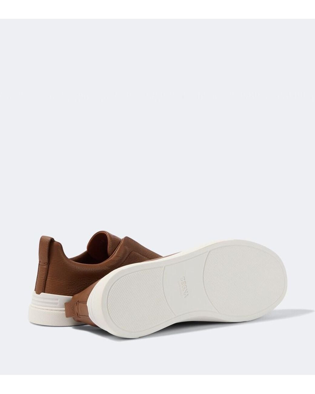 Zegna Brown Triple Stitch Leather Sneakers for men