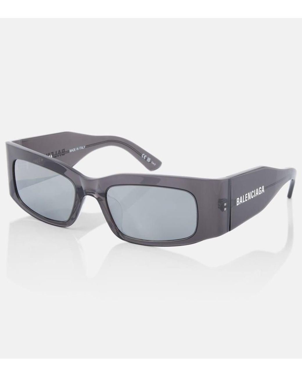 Balenciaga Gray Logo Rectangular Sunglasses