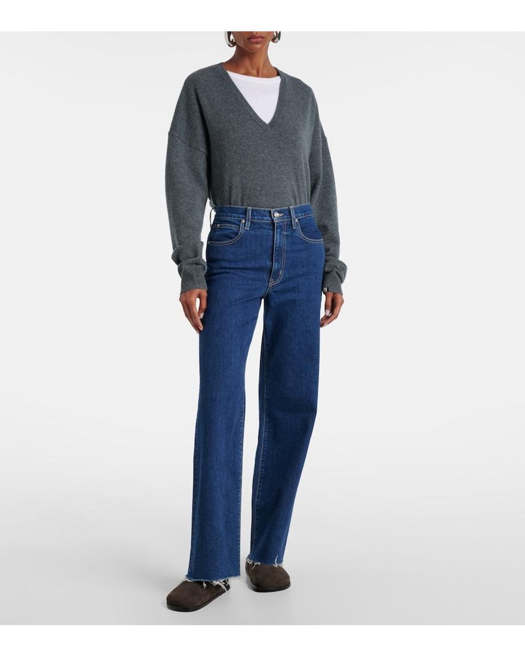 SLVRLAKE Denim Blue Grace High-Rise Wide-Leg Jeans