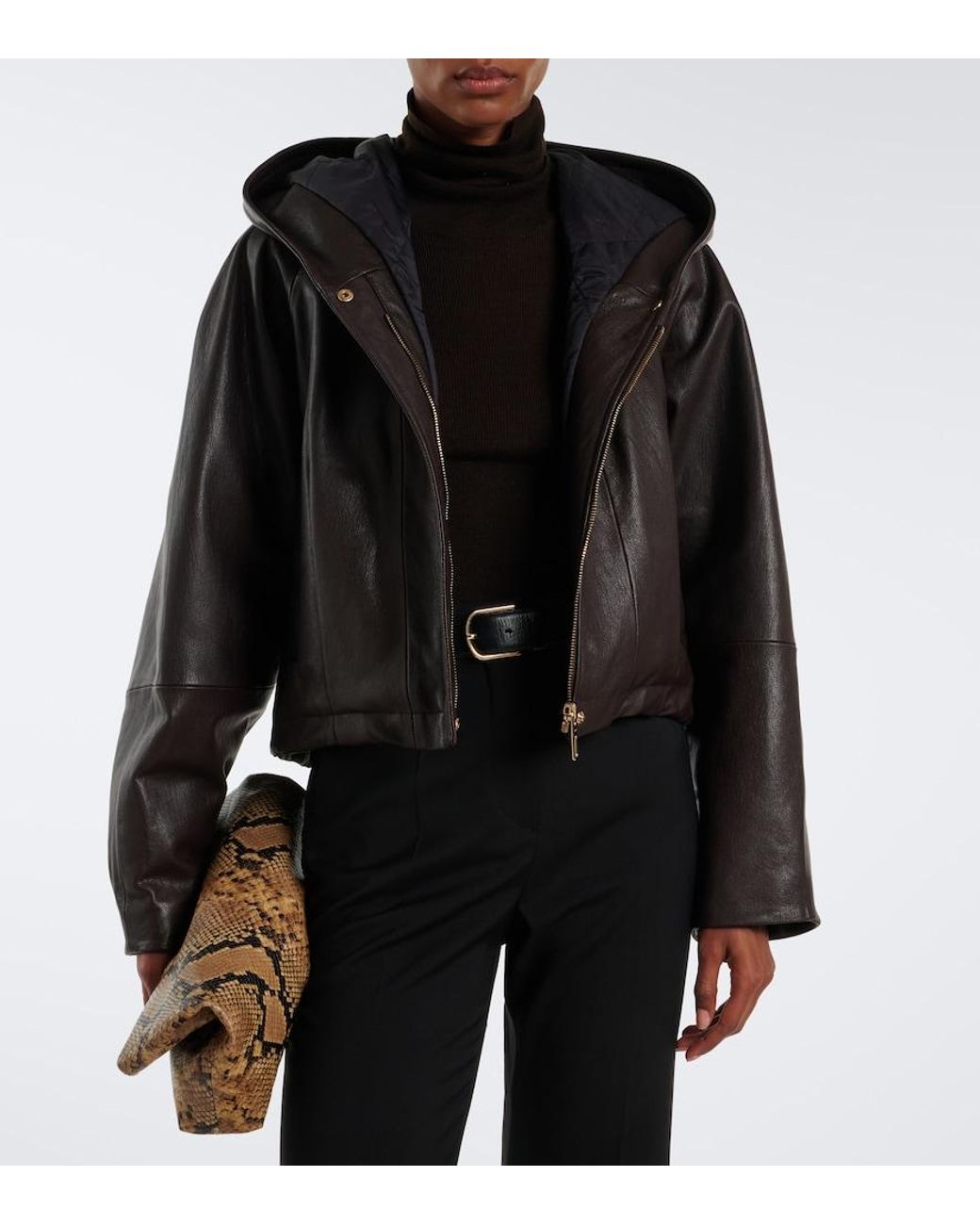 Sportmax Black Hooded Leather Jacket