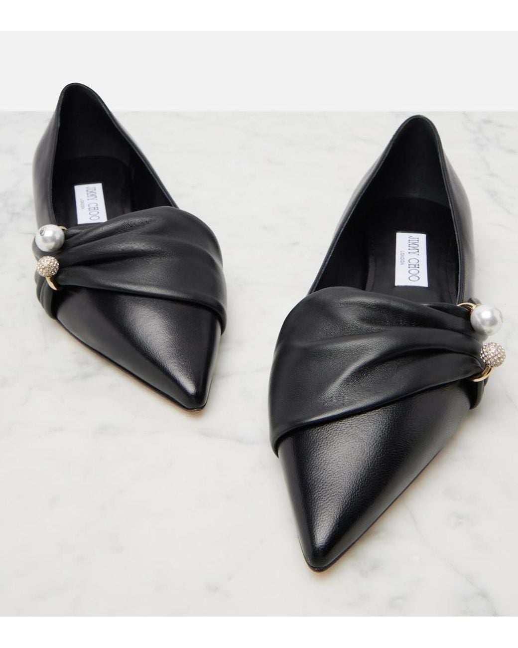 Jimmy Choo Black Rafi Embellished Leather Ballet Flats