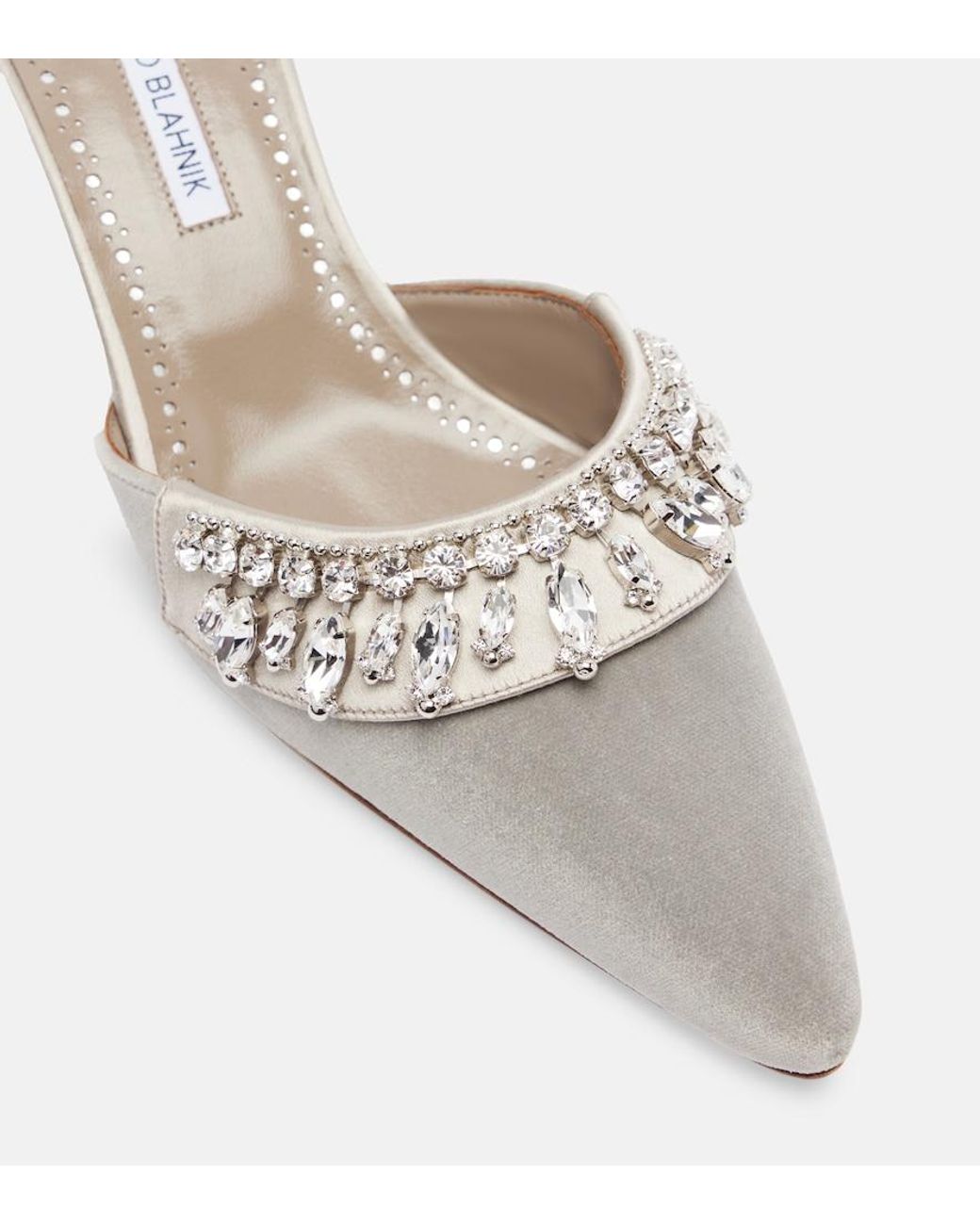 Manolo Blahnik White Tulipe 50 Embellished Velvet Mules