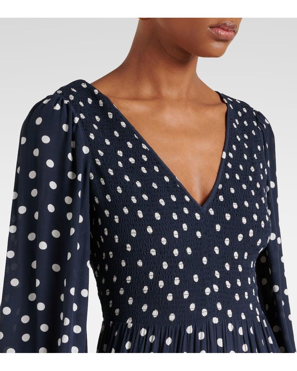 rixo blue polka dot dress RIXO Abi Chiffon Midi Mini Navy Polka Dot