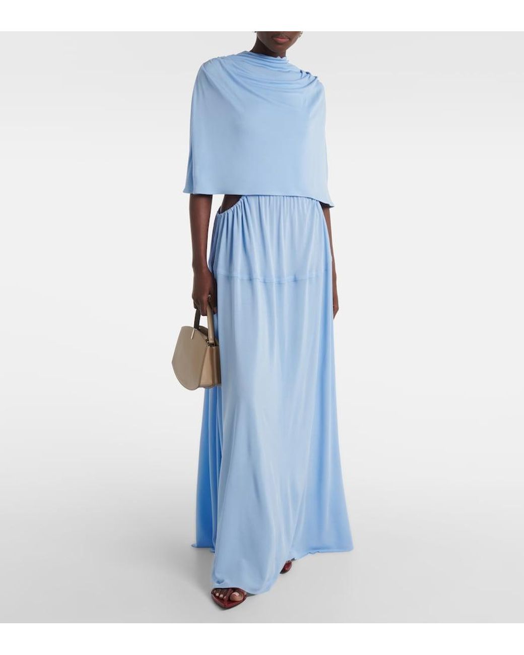 Proenza Schouler Blue Frankie Caped Jersey Maxi Dress