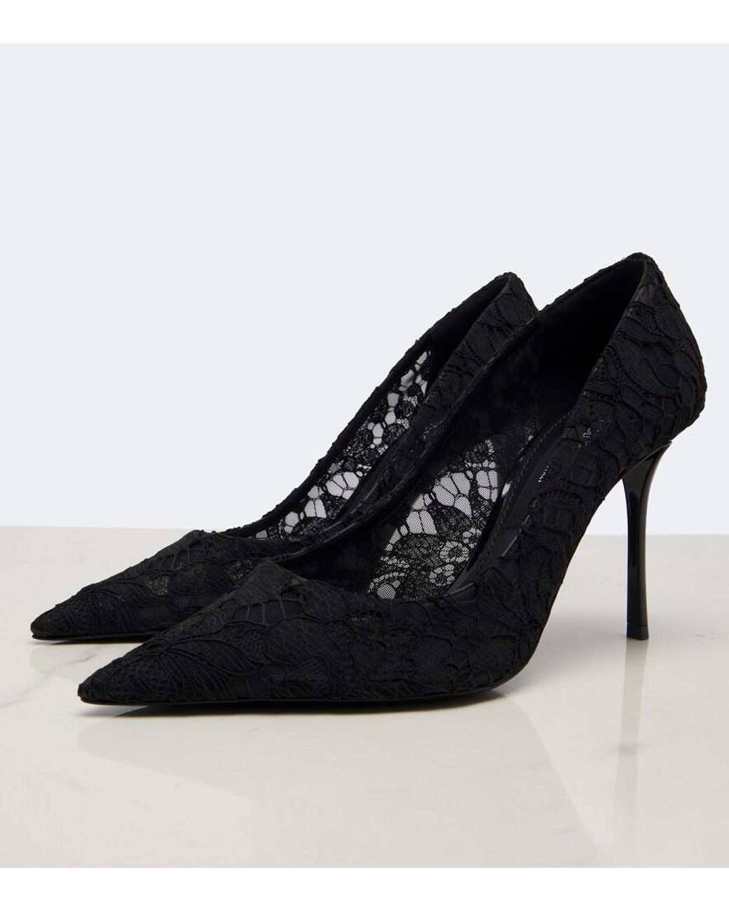 Dolce & Gabbana Black Leather-Trimmed Lace Pumps