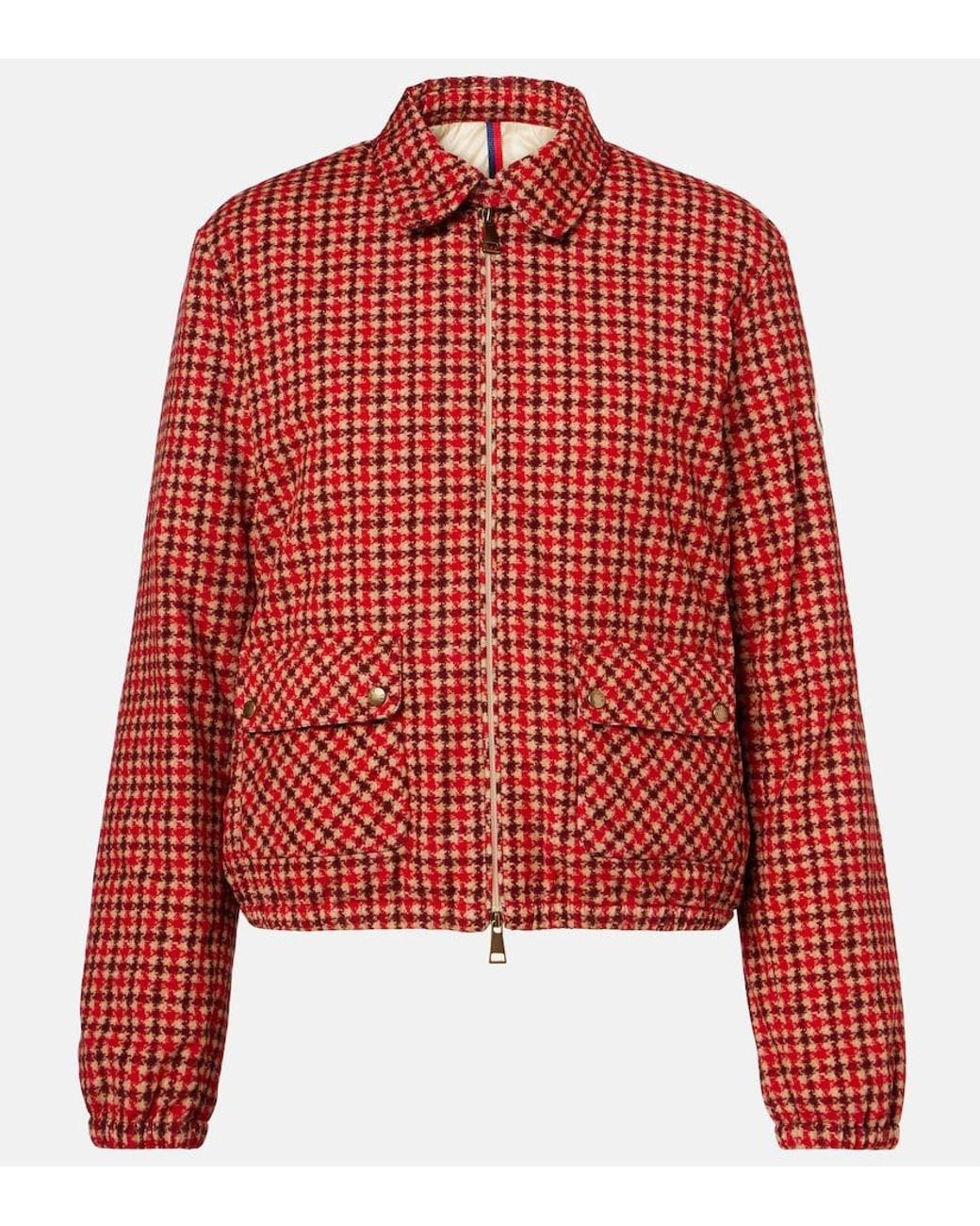 Moncler Red Lanset Houndstooth Cotton Down Jacket