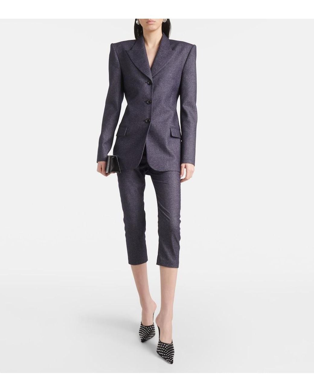 Magda Butrym Gray High-Rise Wool And Cotton Cropped Pants