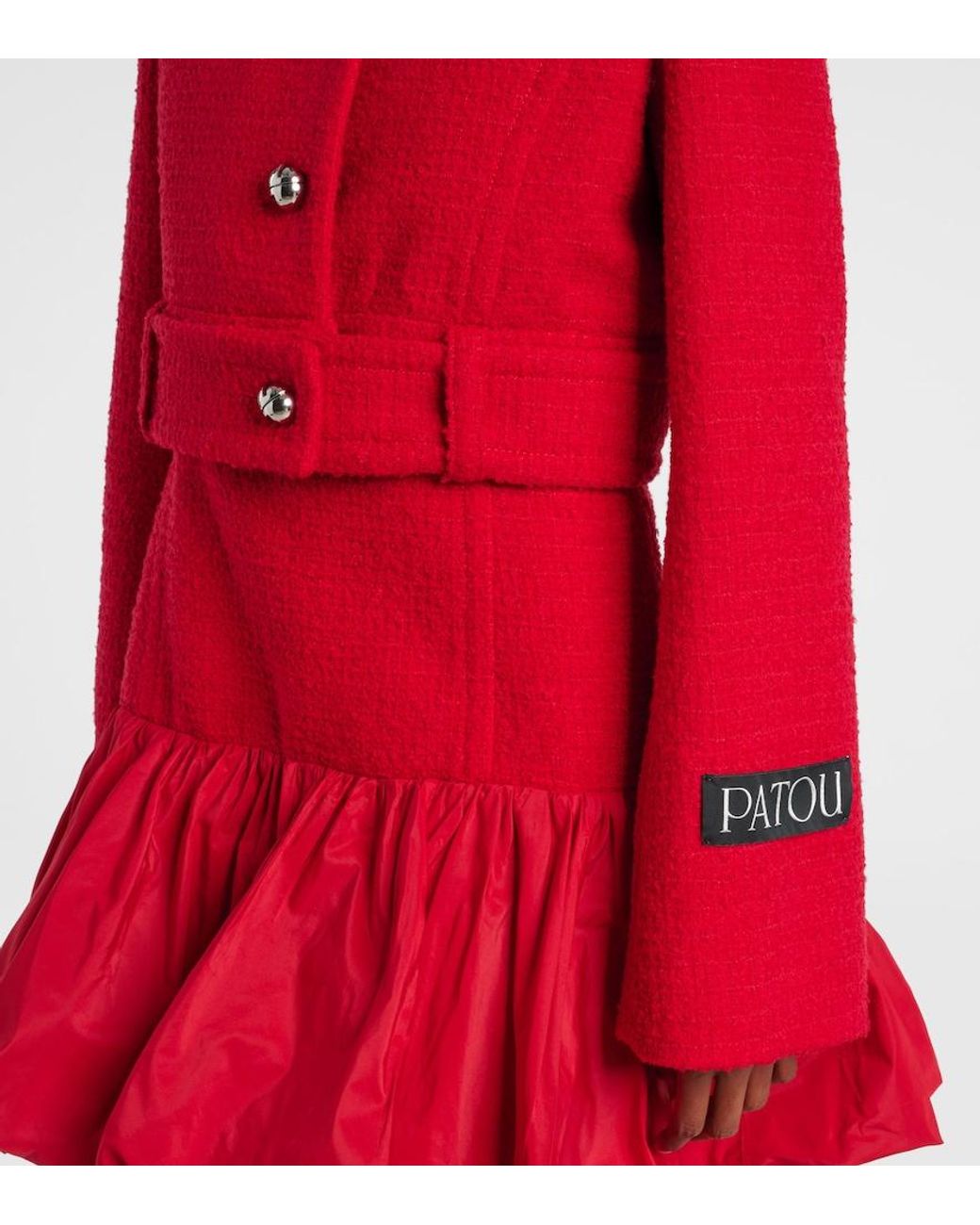 Patou Red Cropped Wool-Blend Tweed Jacket