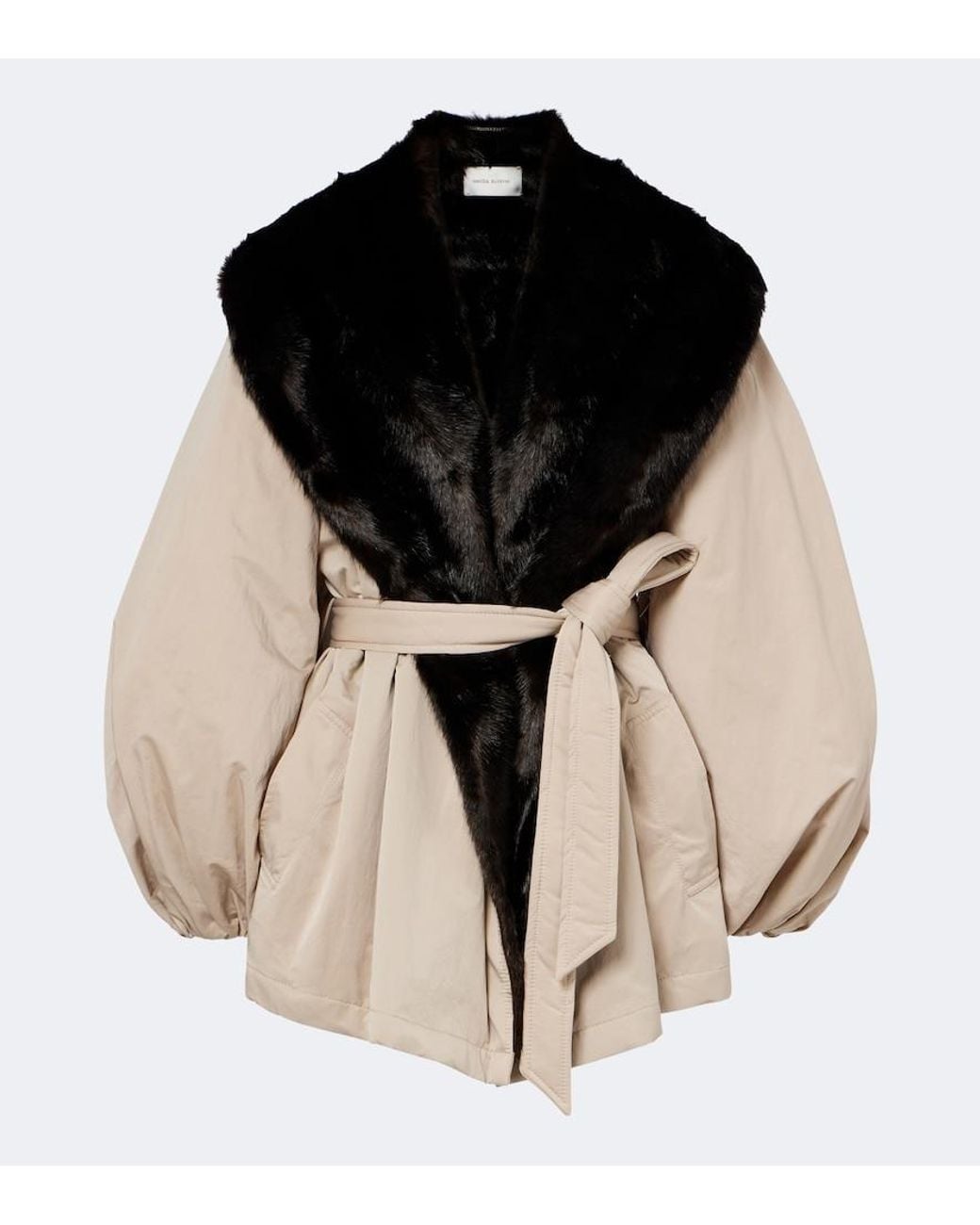 Magda Butrym Black Shearling-Trimmed Wrap Coat