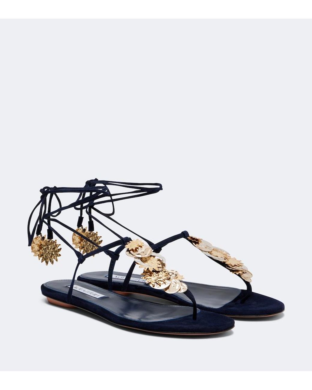 Aquazzura Blue Night Stars Embellished Suede Thong Sandals