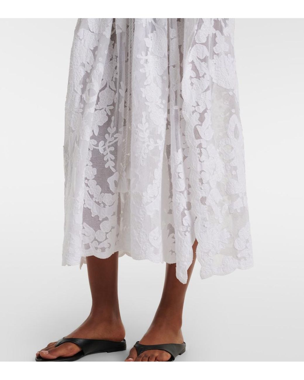 Juliet Dunn White Embroidered Sheer Cotton Kaftan