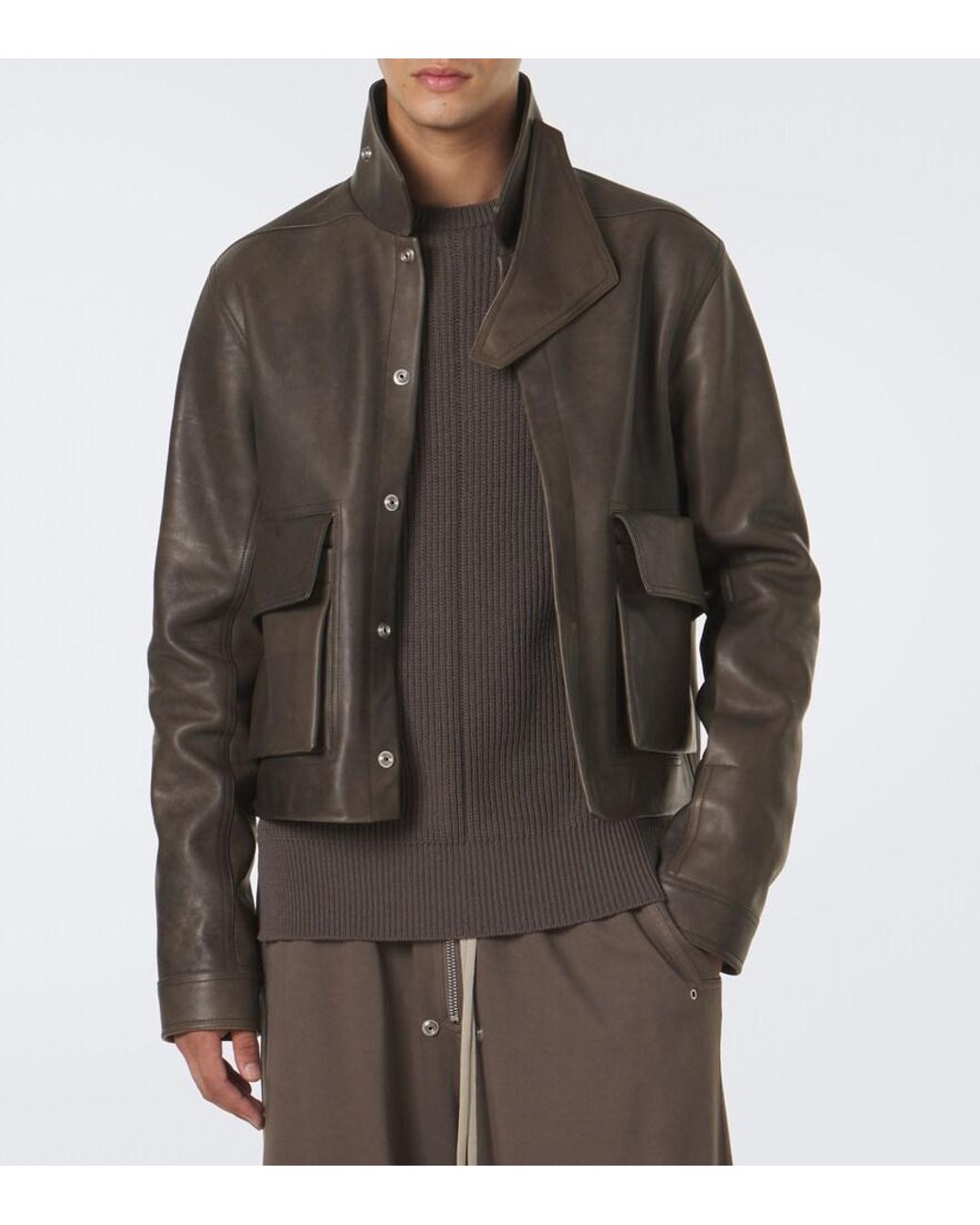 Rick Owens Brown Tower Alice Leather Jacket for men
