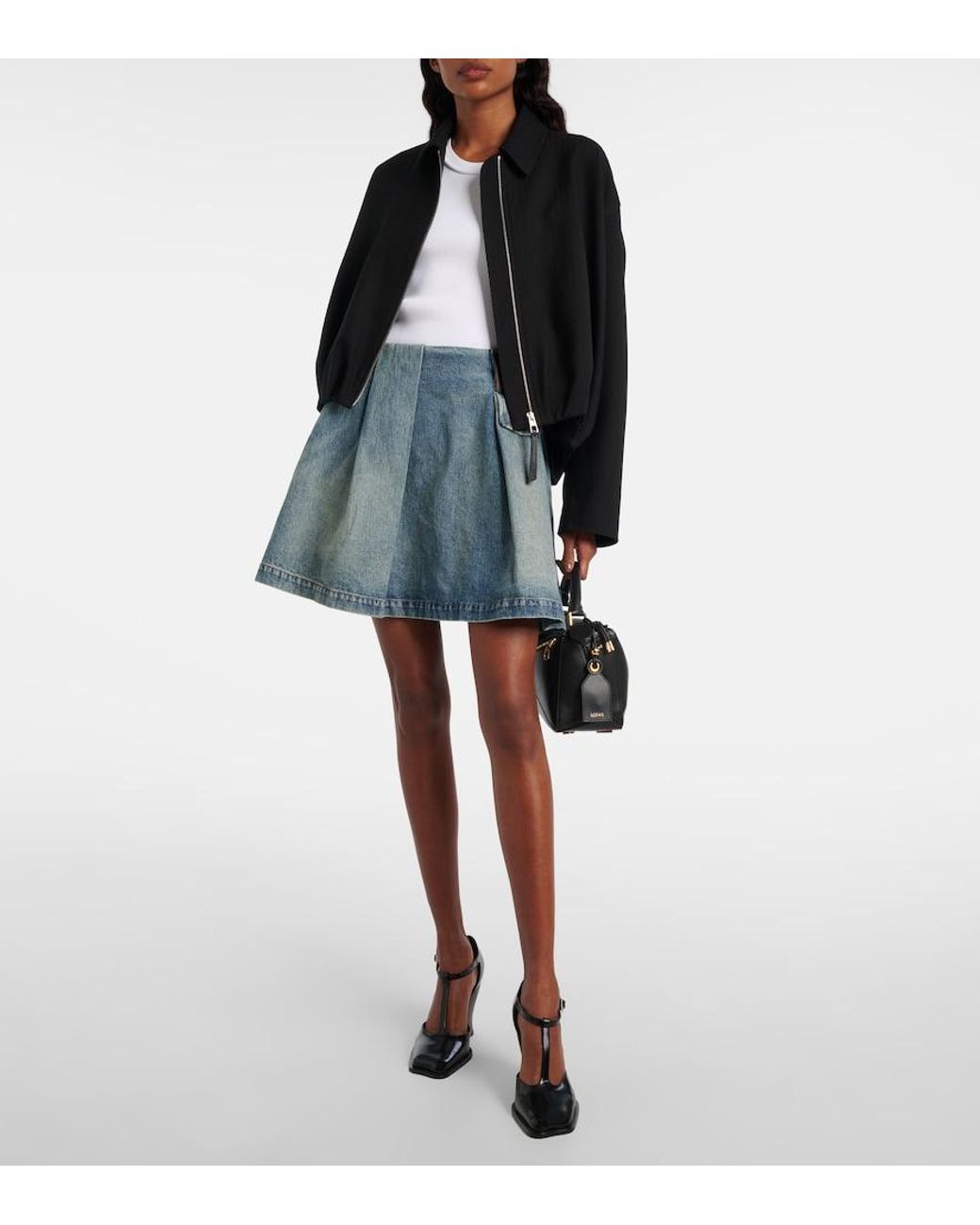 Loewe Blue Pleated Denim Miniskirt