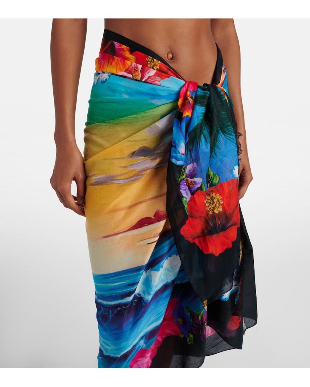 Dolce & Gabbana Blue Floral Cotton Beach Cover-Up