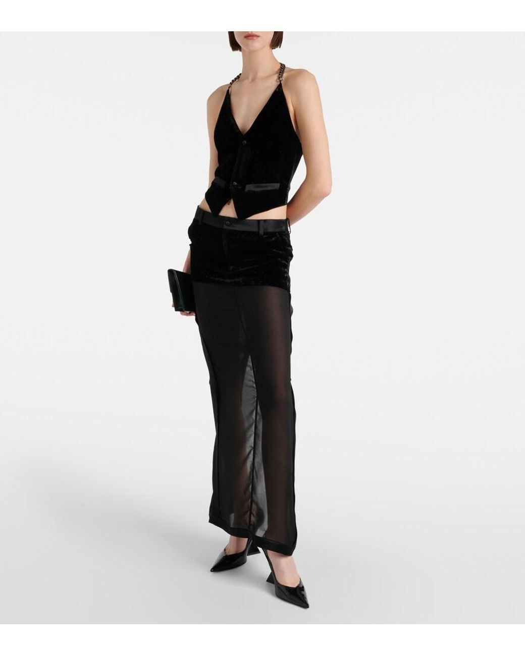 DIDU Black Chain-Detail Velvet Vest