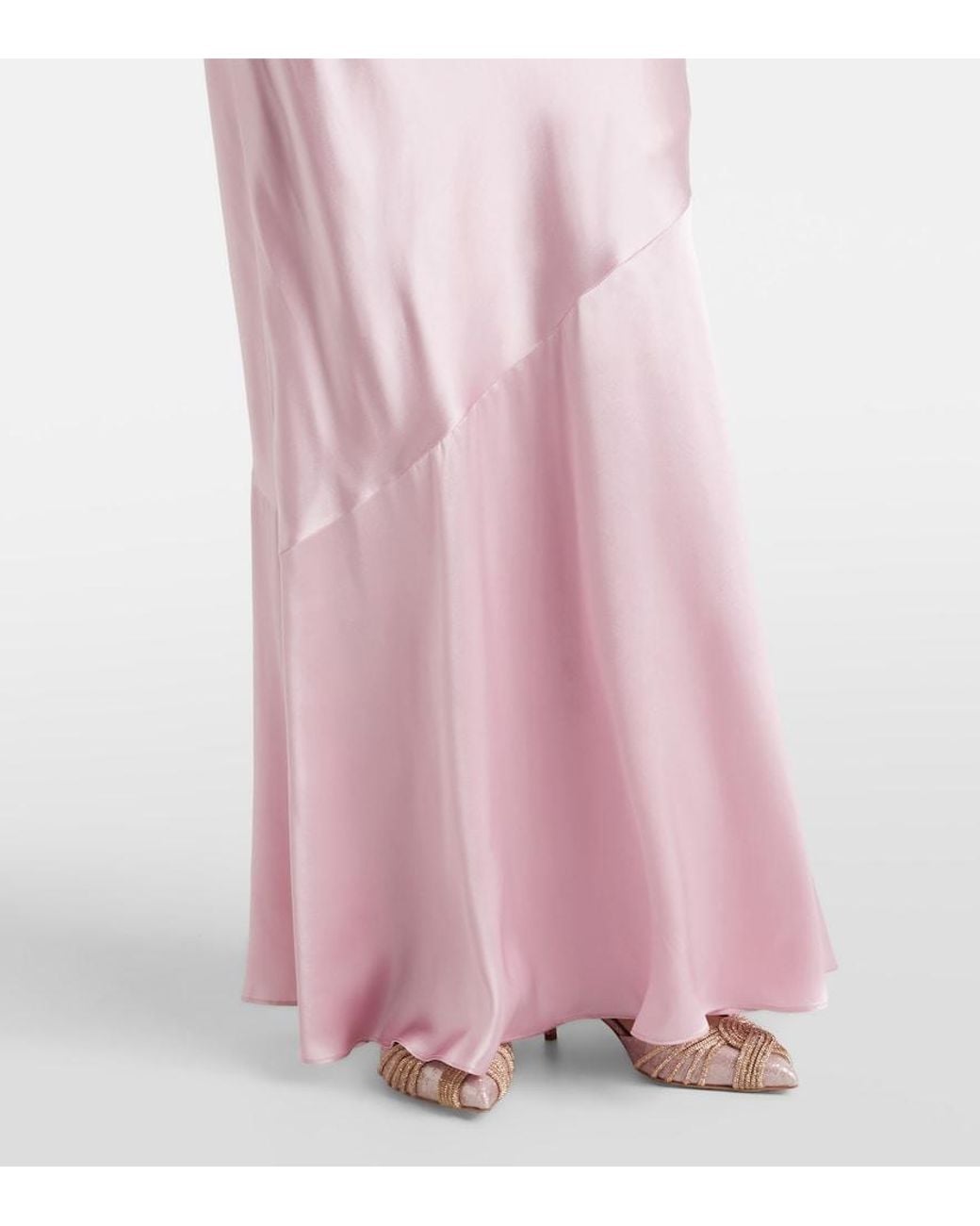 Alessandra Rich Pink Tie-Neck Silk Satin Gown