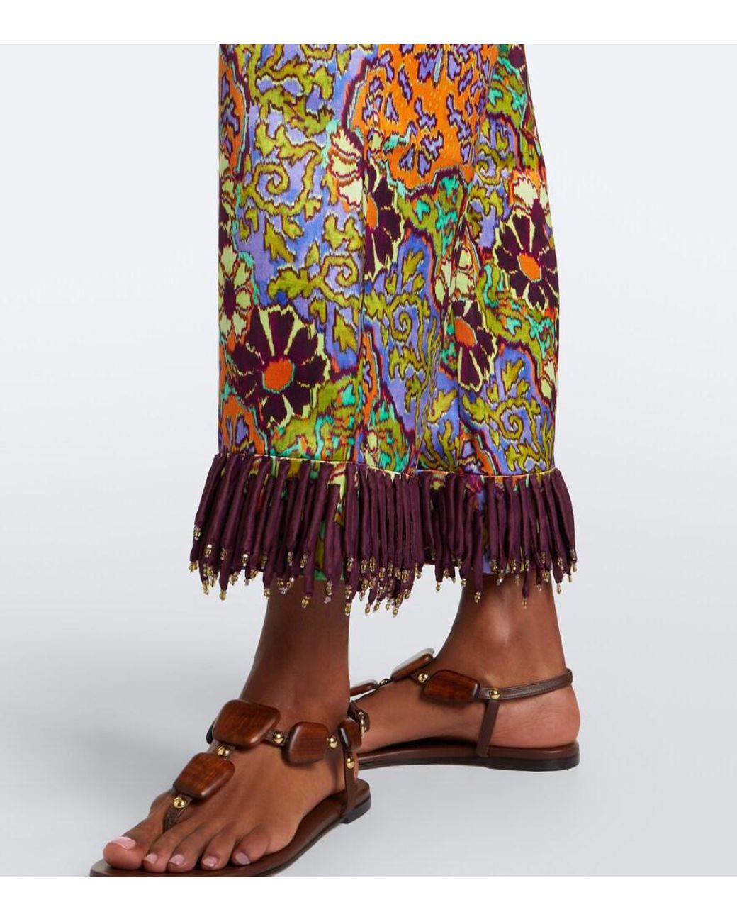 ALÉMAIS Red Joanna Fringed Printed Wide-Leg Pants