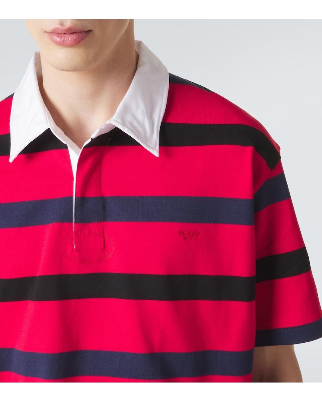 Polo Oversized De Algodon A Rayas Prada de hombre de color Red