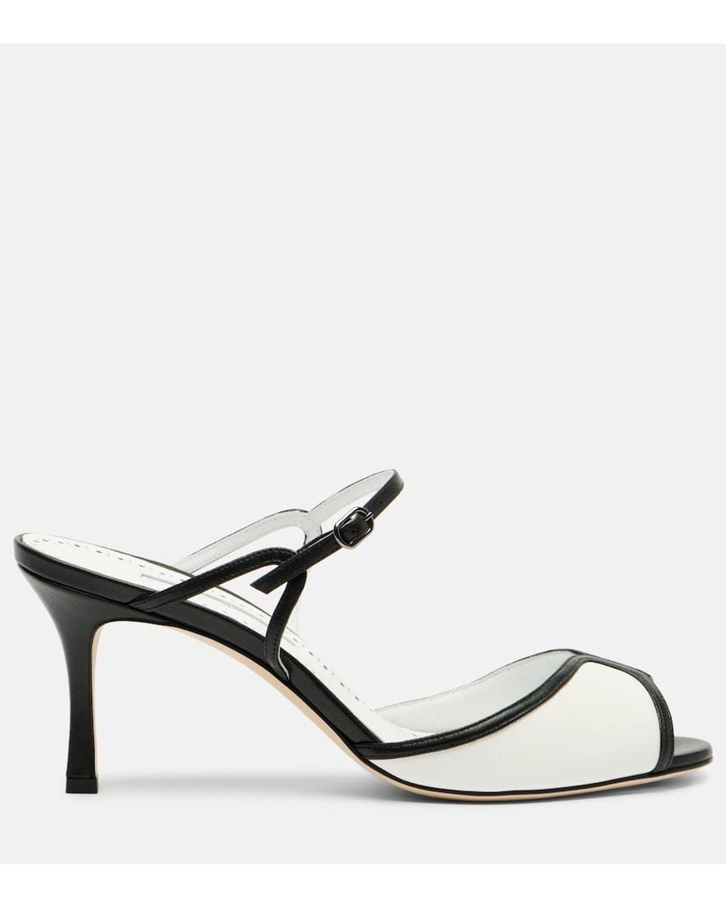 Manolo Blahnik White Versari 70 Leather Mules