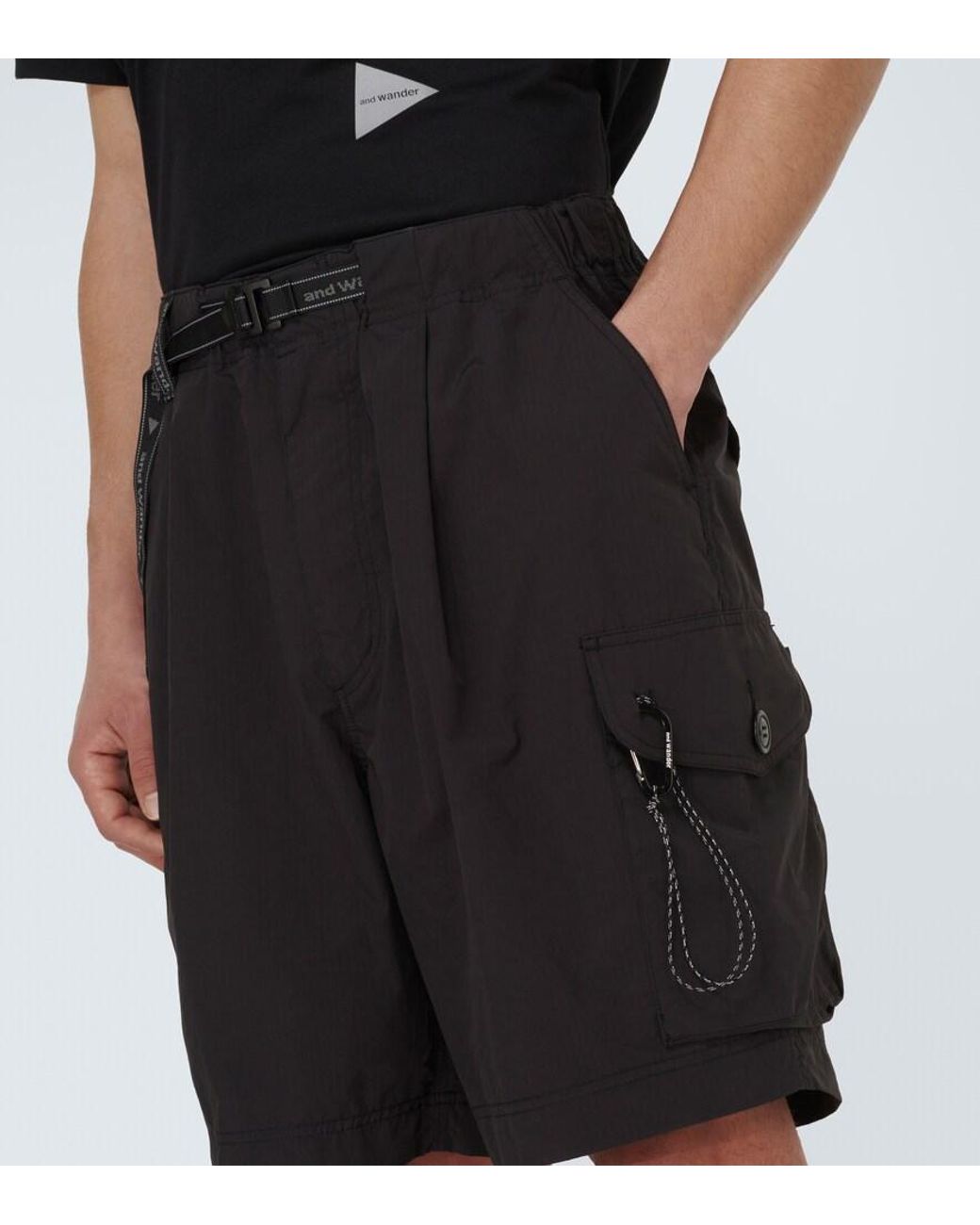 And Wander Black Oversized Cargo Shorts for men