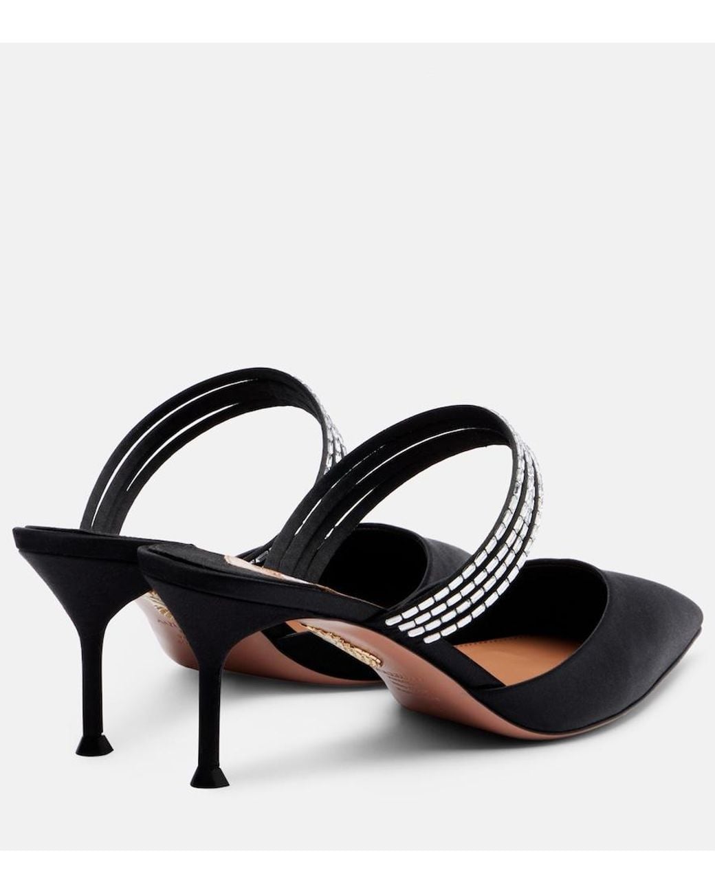 Aquazzura Black Luce 65 Embellished Satin Mules