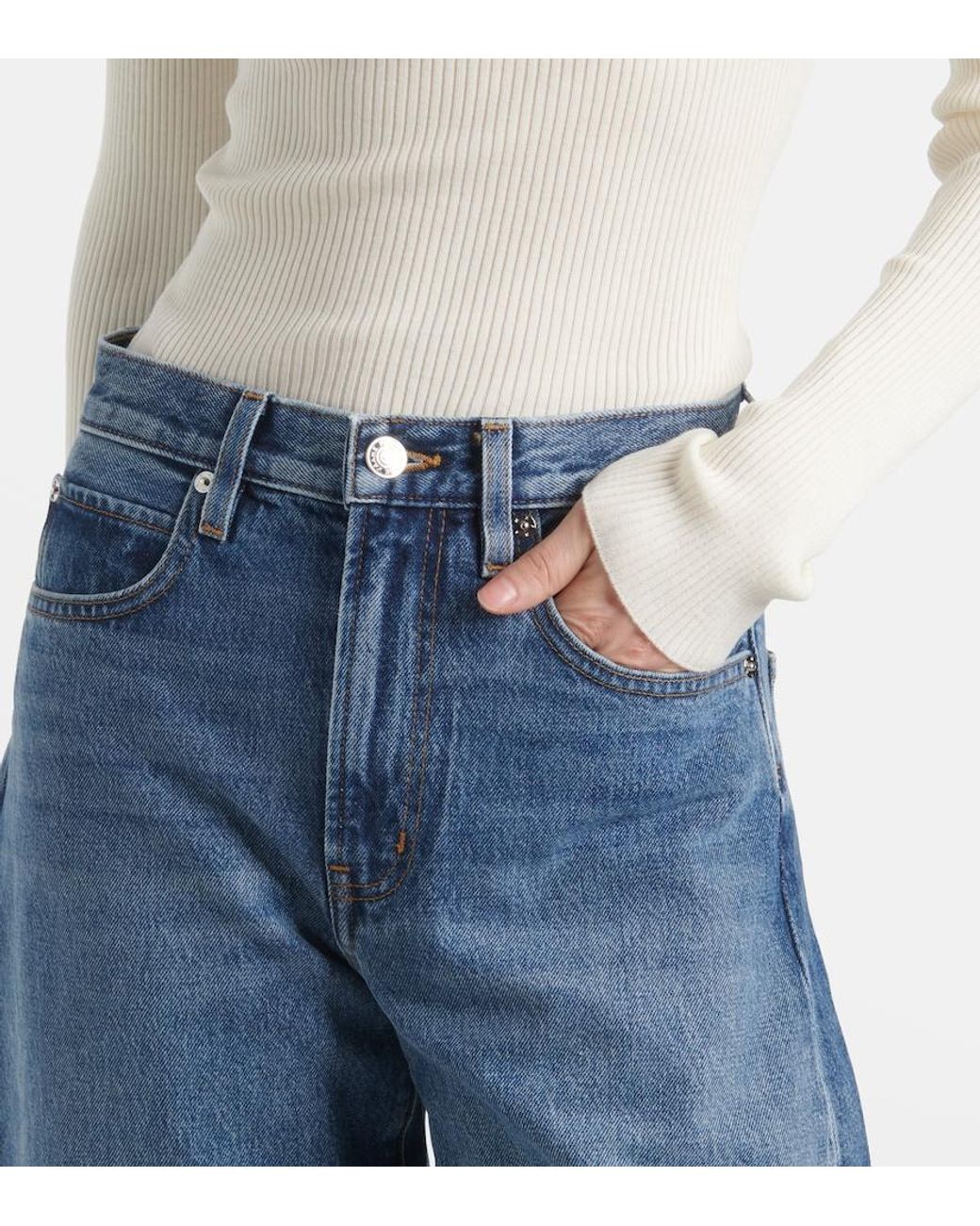 FRAME Blue The Bubble Barrel-Leg Jeans
