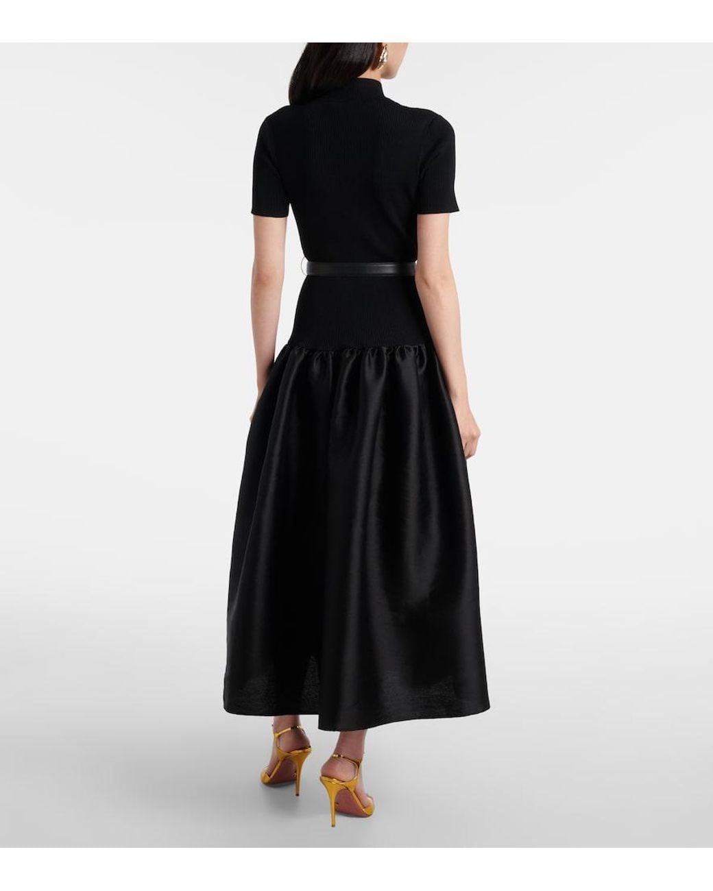 Self-Portrait Black Belted Keyhole Cutout Taffeta Midi Dress