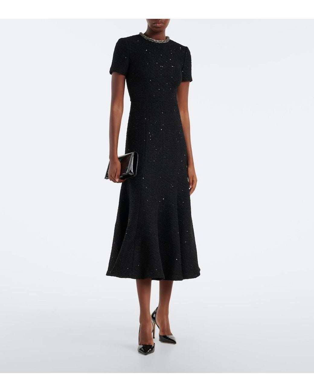 Roland Mouret Black Embellished Boucle Cocktail Dress
