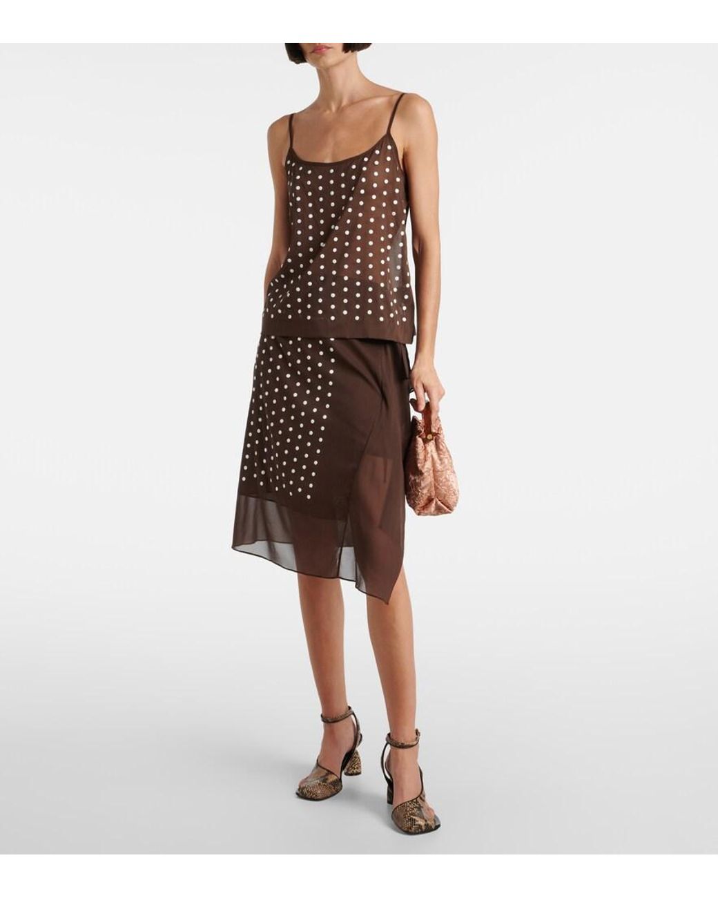 Dries Van Noten Brown Polka-Dot Silk-Blend Tank Top
