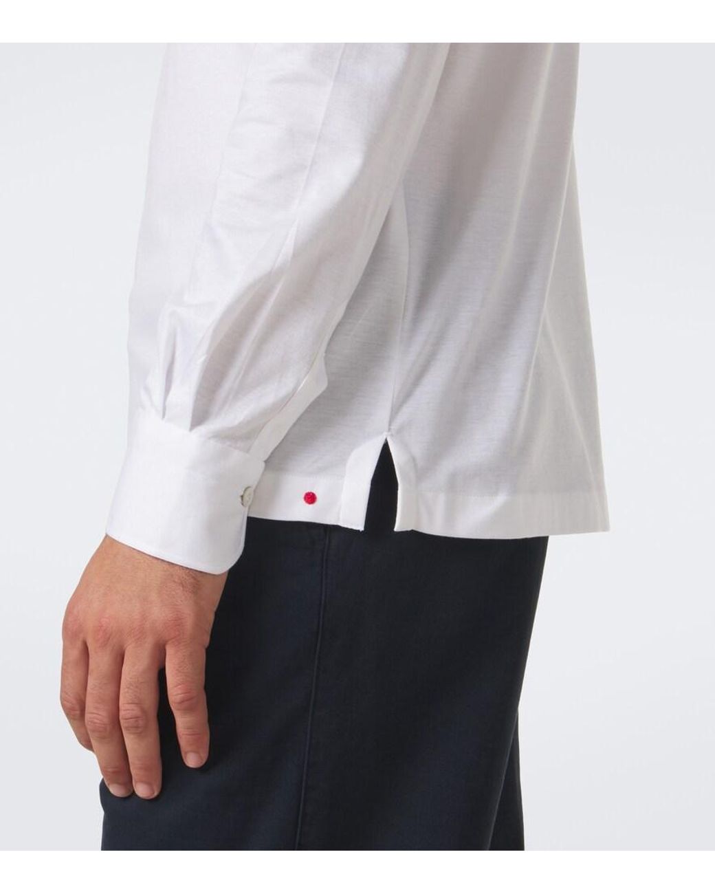 Kiton White Cotton Poplin Polo Top for men