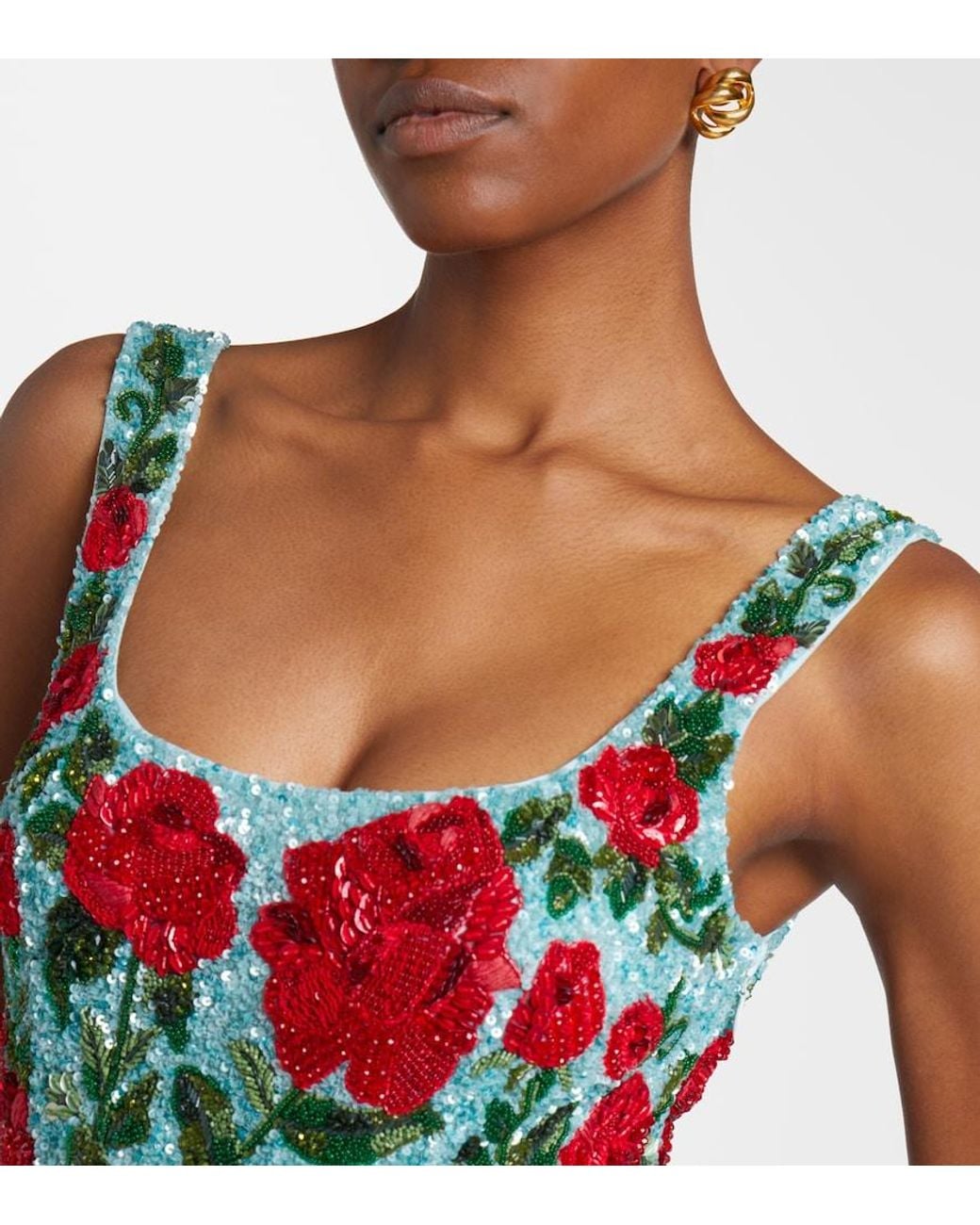 La Fuori Red Crimson Rose Sequined Minidress