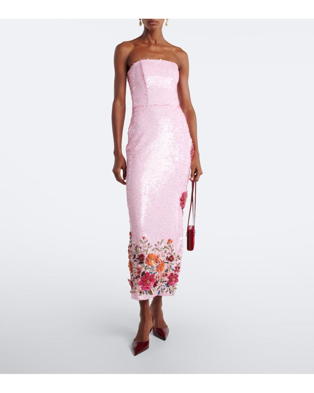 Costarellos Pink Harlee Floral-Applique Sequined Cocktail Dress