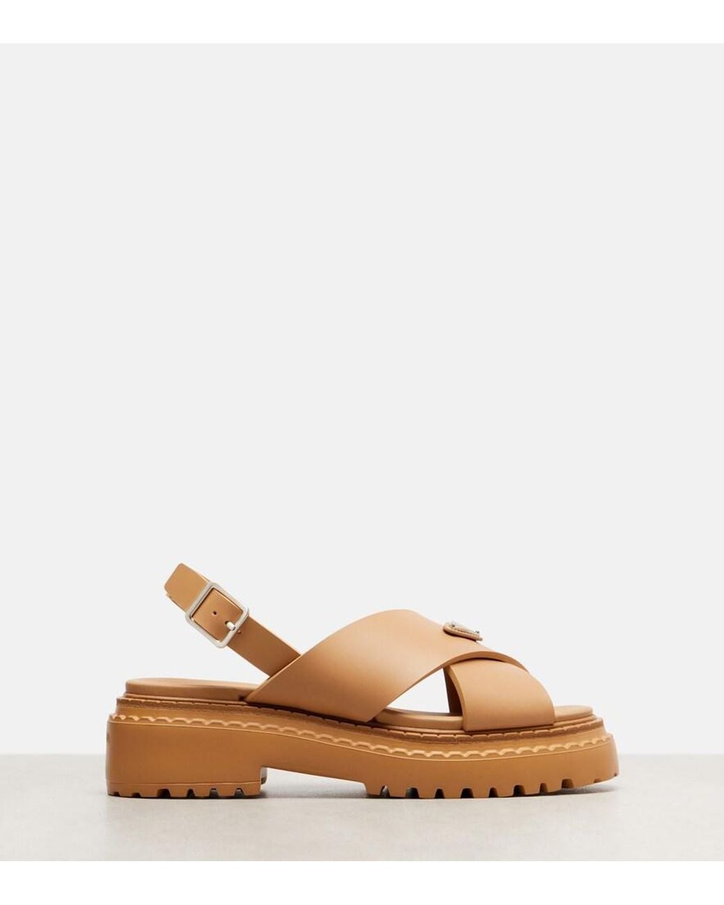 Prada Brown Logo Rubber Platform Sandals