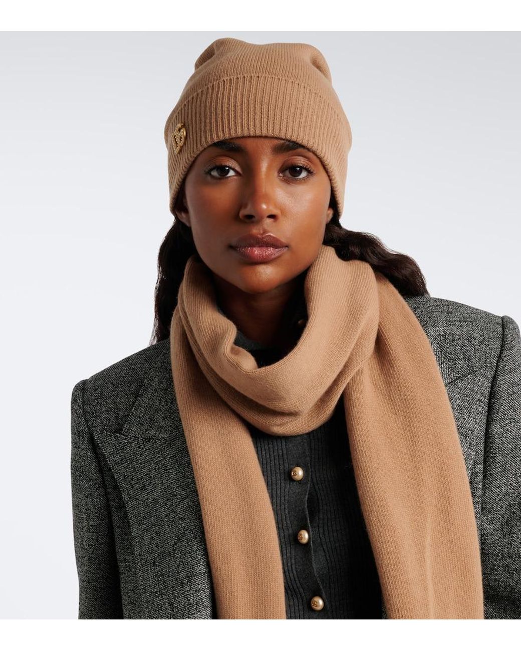 Dolce & Gabbana Natural Dg Embellished Virgin Wool Beanie