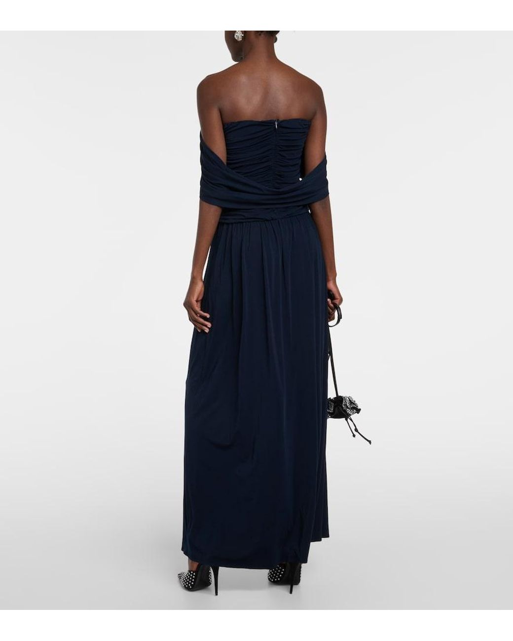 Magda Butrym Blue Off-Shoulder Midi Dress
