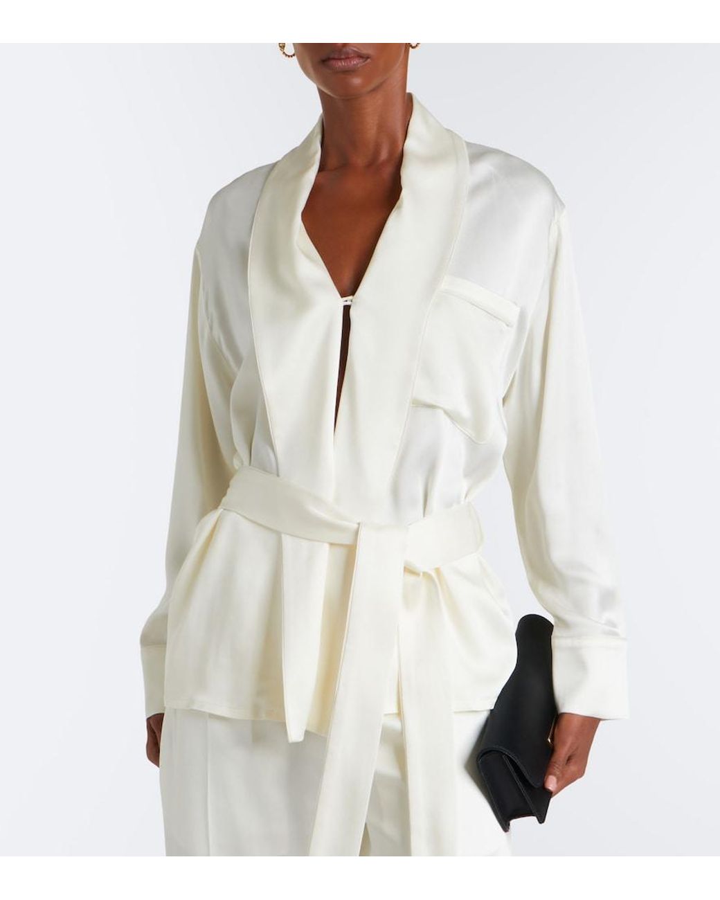 Victoria Beckham White Alba Belted Satin Blouse