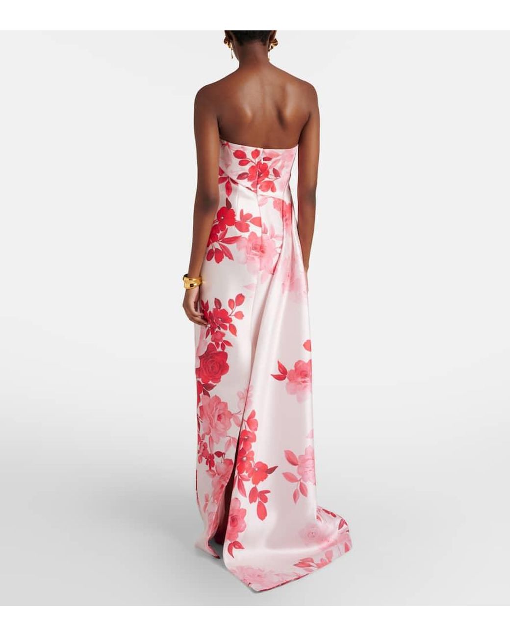 Monique Lhuillier Pink Floral Draped Satin Gown