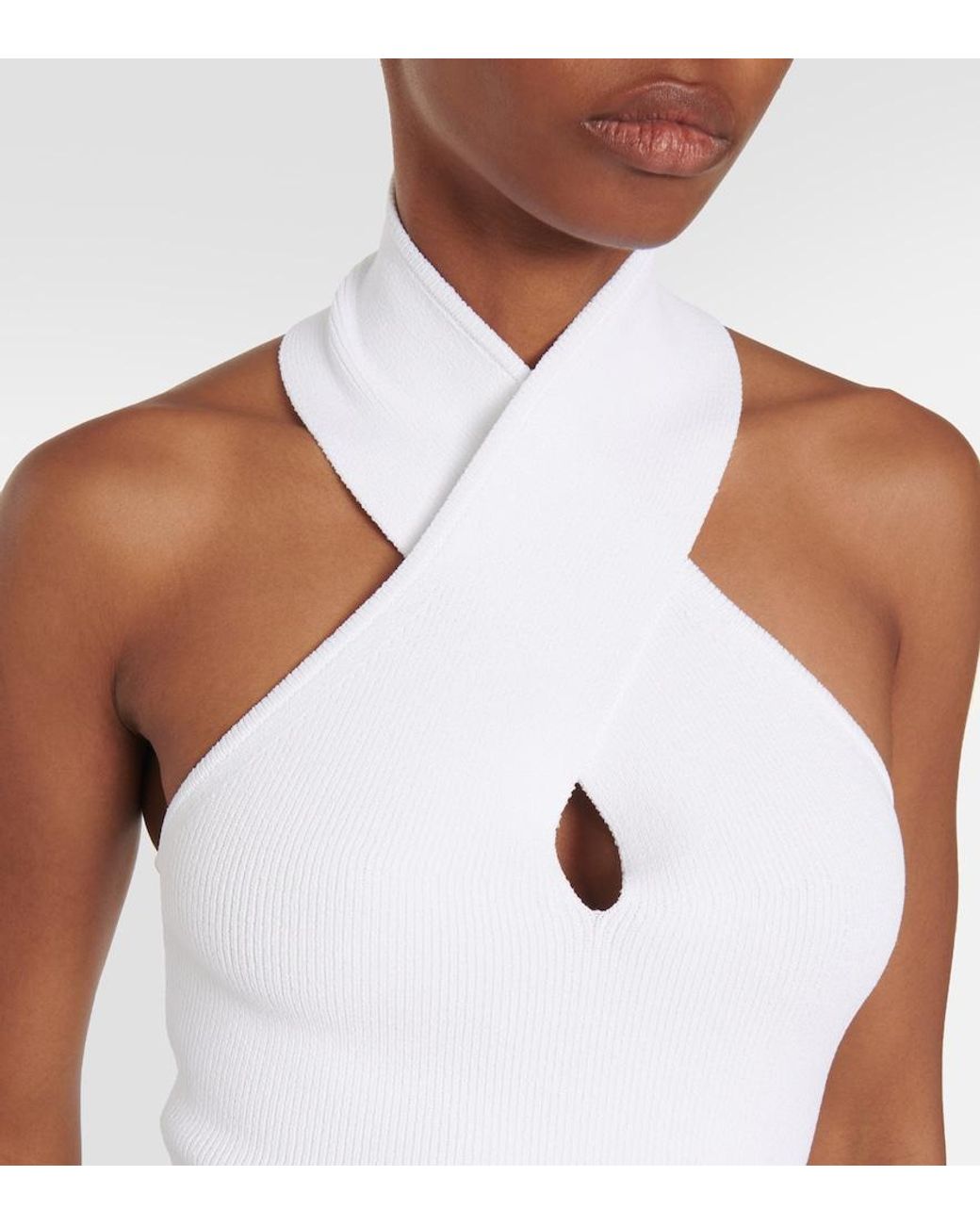 Alaïa White Ribbed-Knit Halterneck Bodysuit