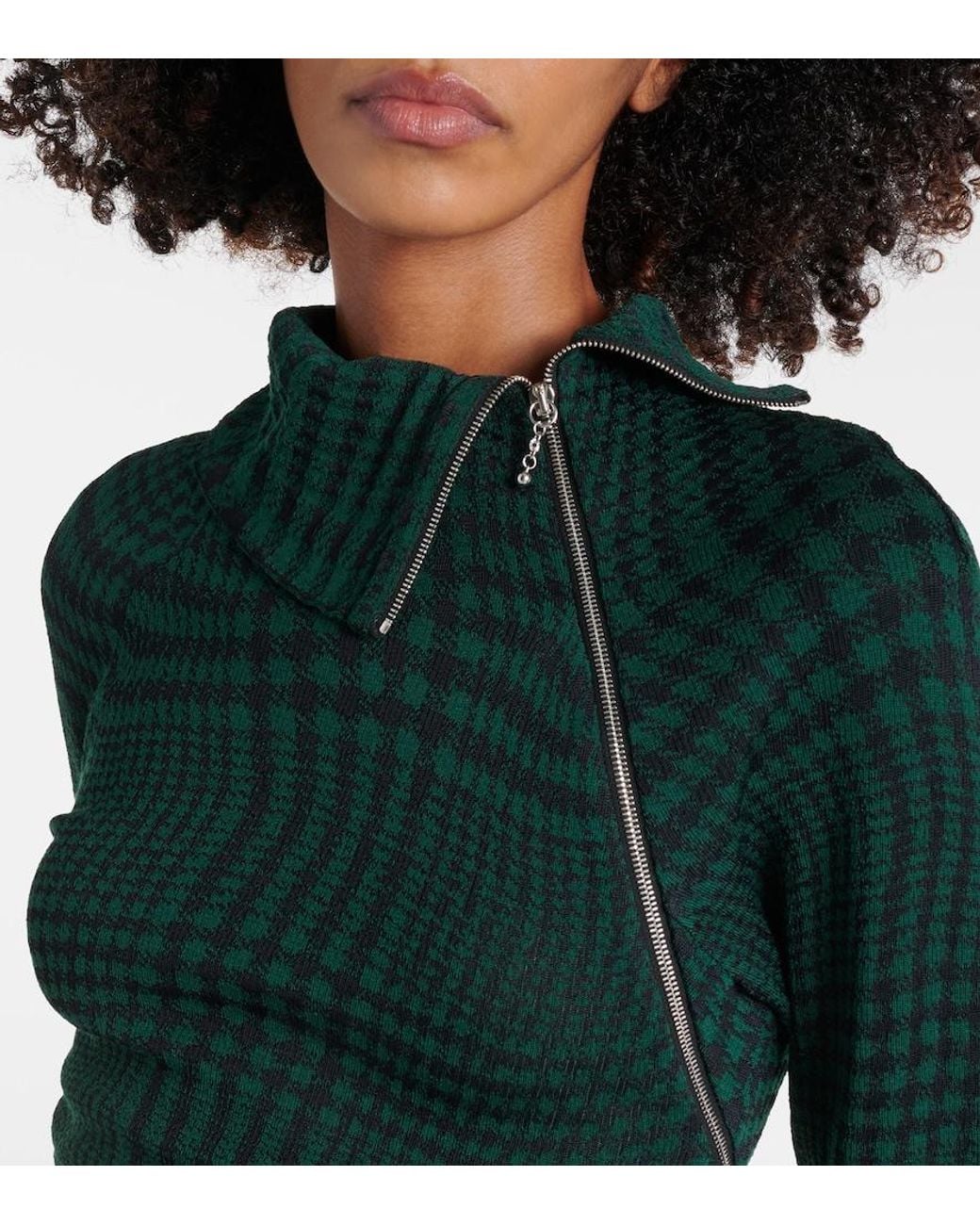 Burberry Green Check Wool-Blend Midi Dress