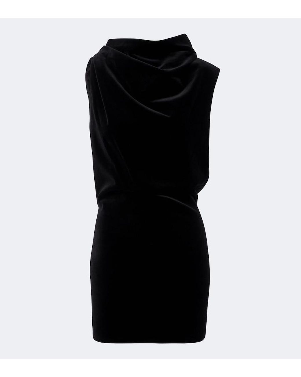 Khaite Black Astor Draped Cotton Velvet Minidress