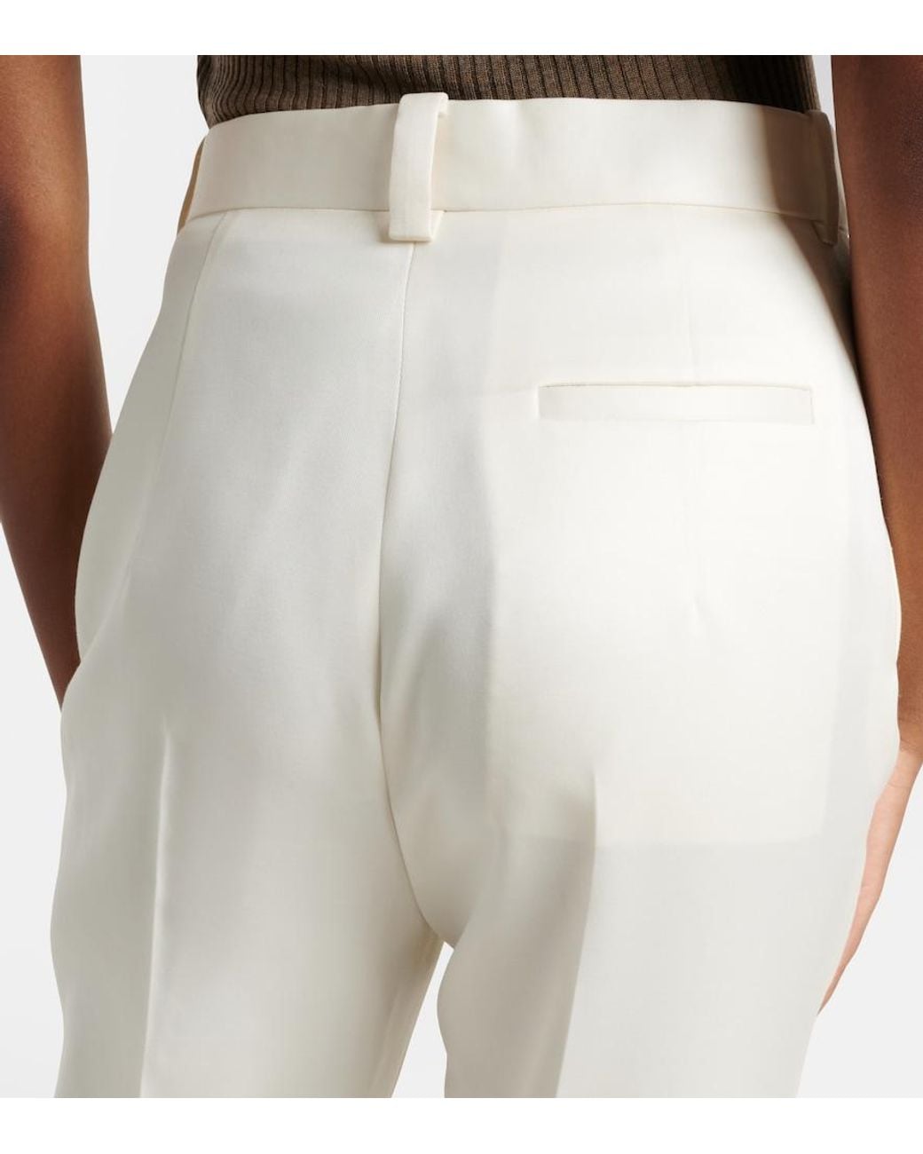 Calvin Klein White Lucia High-Rise Wool And Silk Slim Pants
