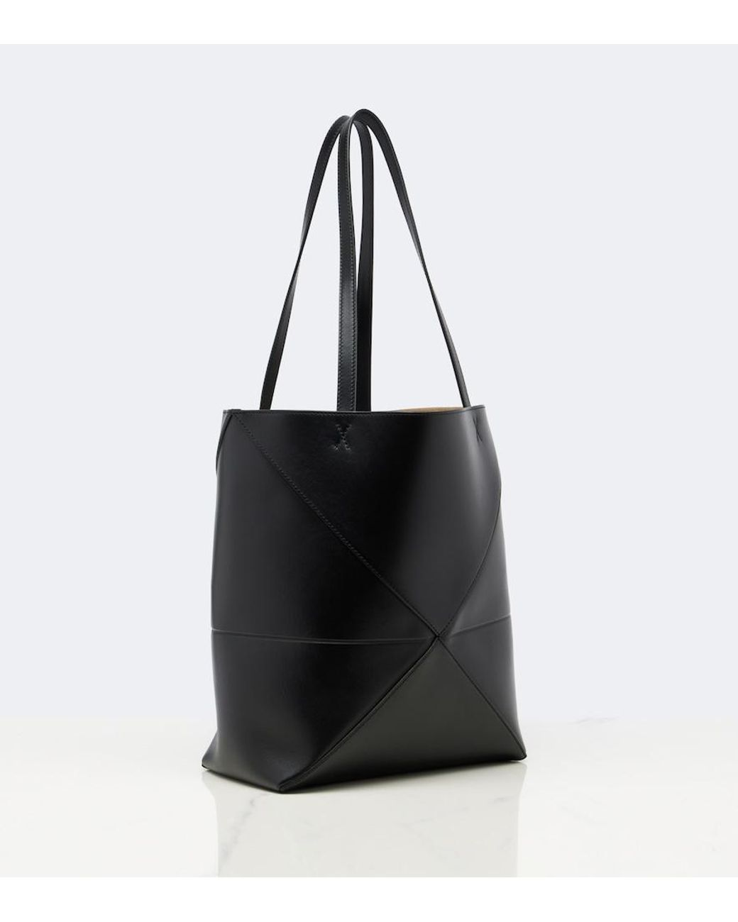Loewe Black Puzzle Fold Medium Leather Tote Bag