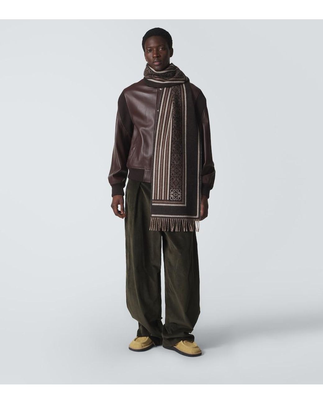 Loewe Brown Anagram Wool And Cashmere Jacquard Scarf for men