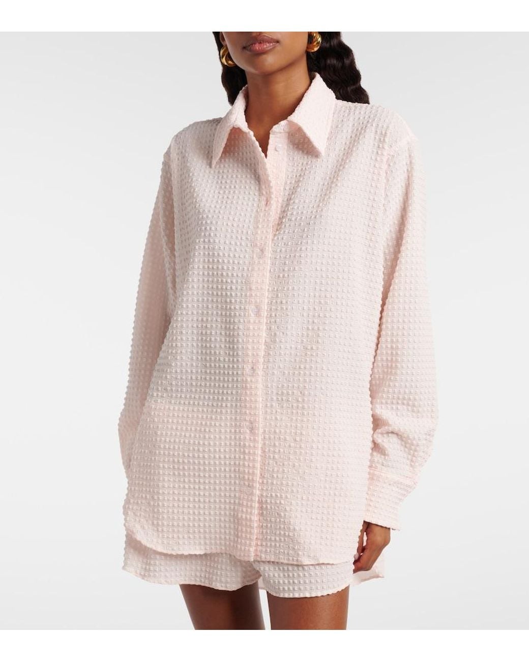 Hunza G Pink Resort Checked Seersucker Shirt