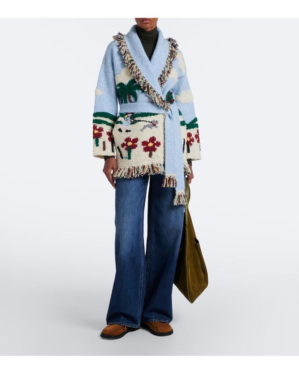 Alanui Blue Casa Intarsia Wool-Blend Cardigan