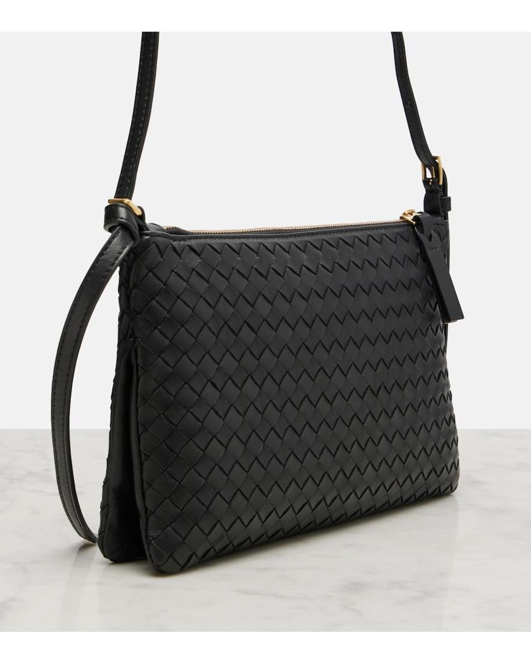 Bottega Veneta Black Piccolo Intrecciato Medium Leather Pouch
