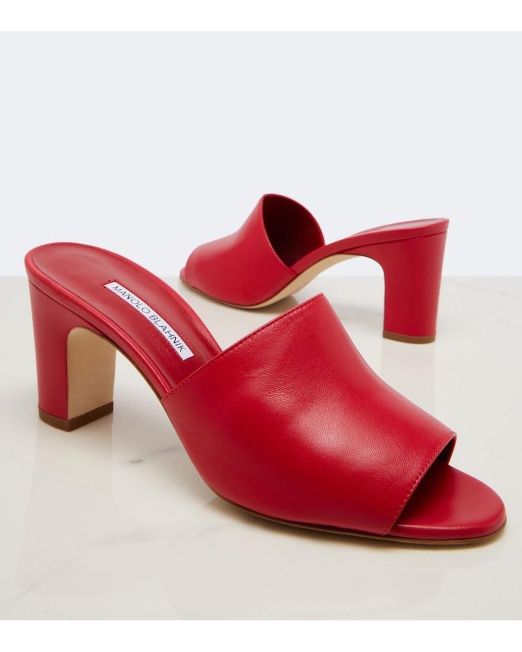 Manolo Blahnik Red Rapalla Leather Mules