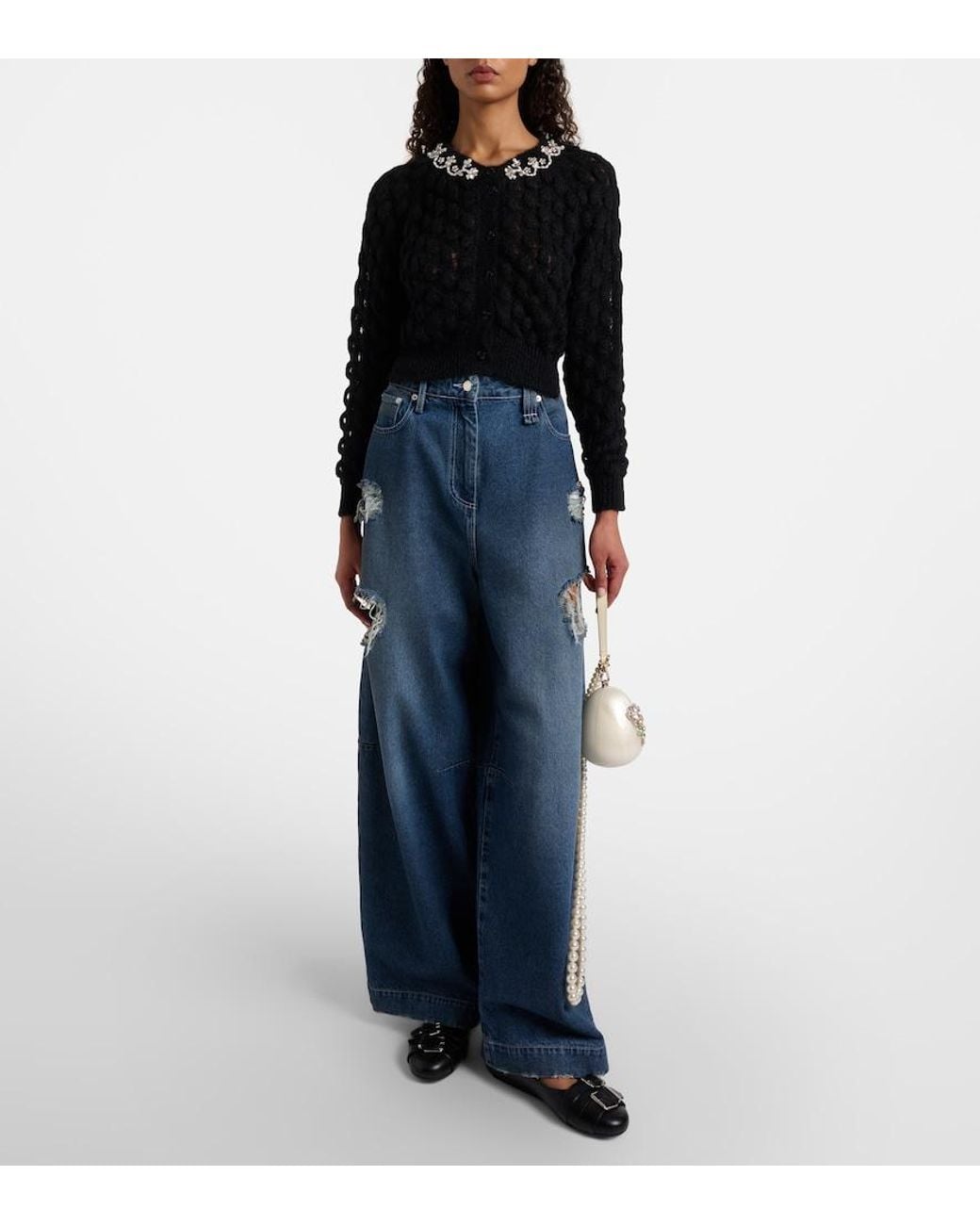 Simone Rocha Black Embellished Mohair-Blend Cardigan